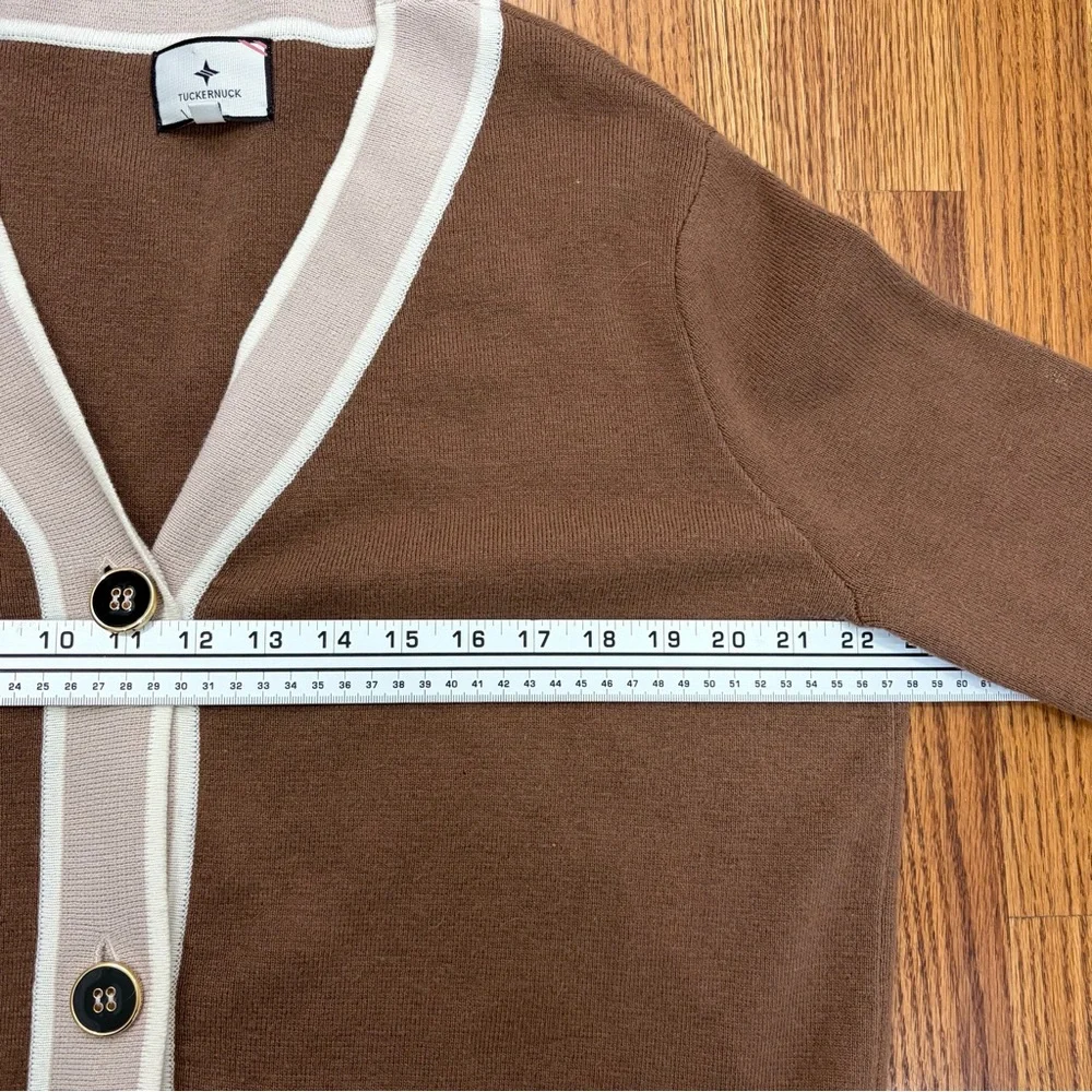 Tuckernuck Brown Cardigan with Cream Trim